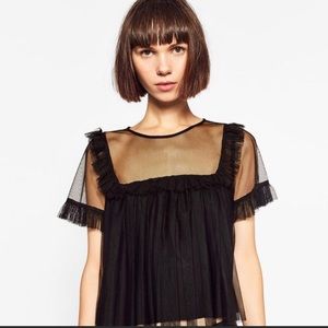 Zara sheer black cropped blouse